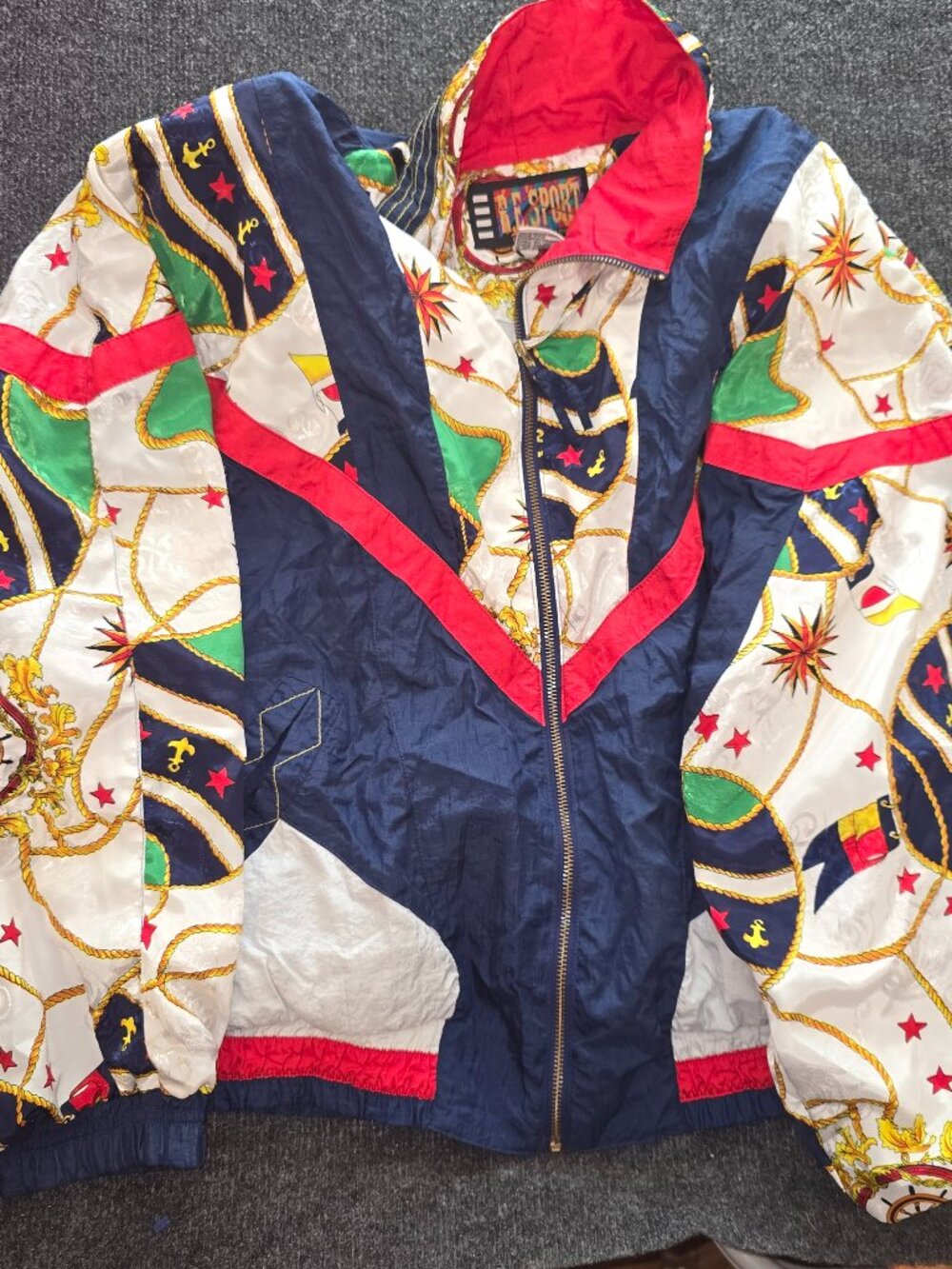 Vintage 90s RE Sport Windbreaker Jacket Nautical Ship Wheel Anchor Sail Medium V